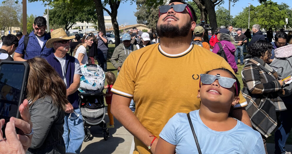 Community members enjoy the eclipse at Fresno State